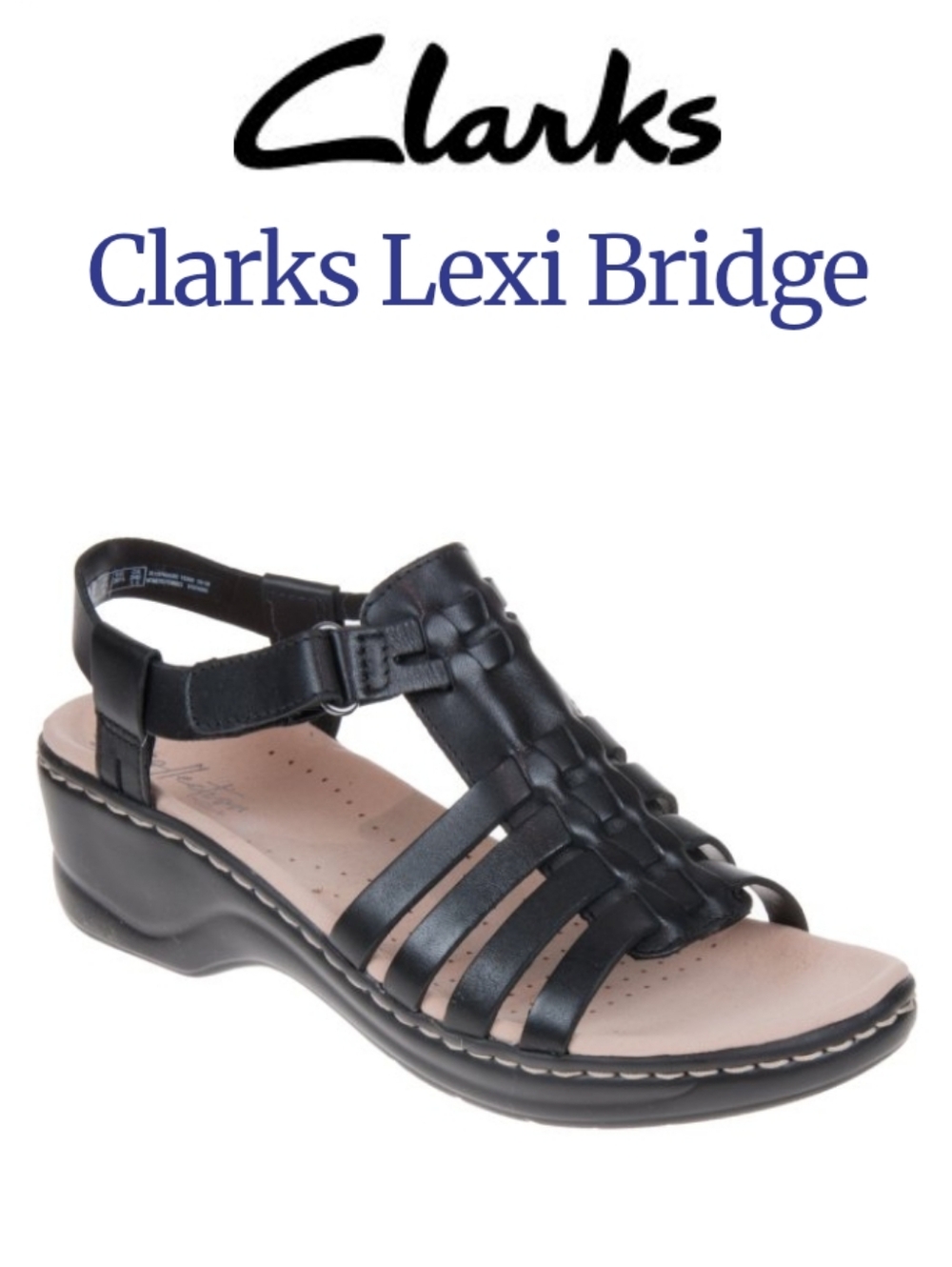 Clarks Lexi Bridge Black Leather Women's Comfort Sandal.New Condition